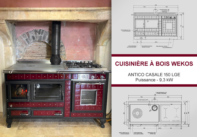 Cuisinière à bois Auxerre. Modèle WEKOS ANTICO CASALE 150 LGE – 9,3 kW